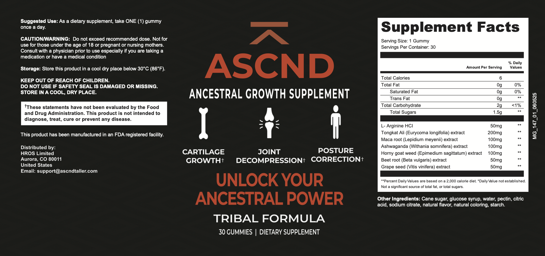 ASCND Supplements - Product Label